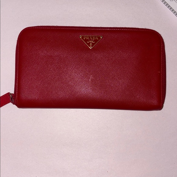 Prada Saffiano Leather long zip around wallet RED AUTHENTIC W/COA Vintage - Picture 14 of 17